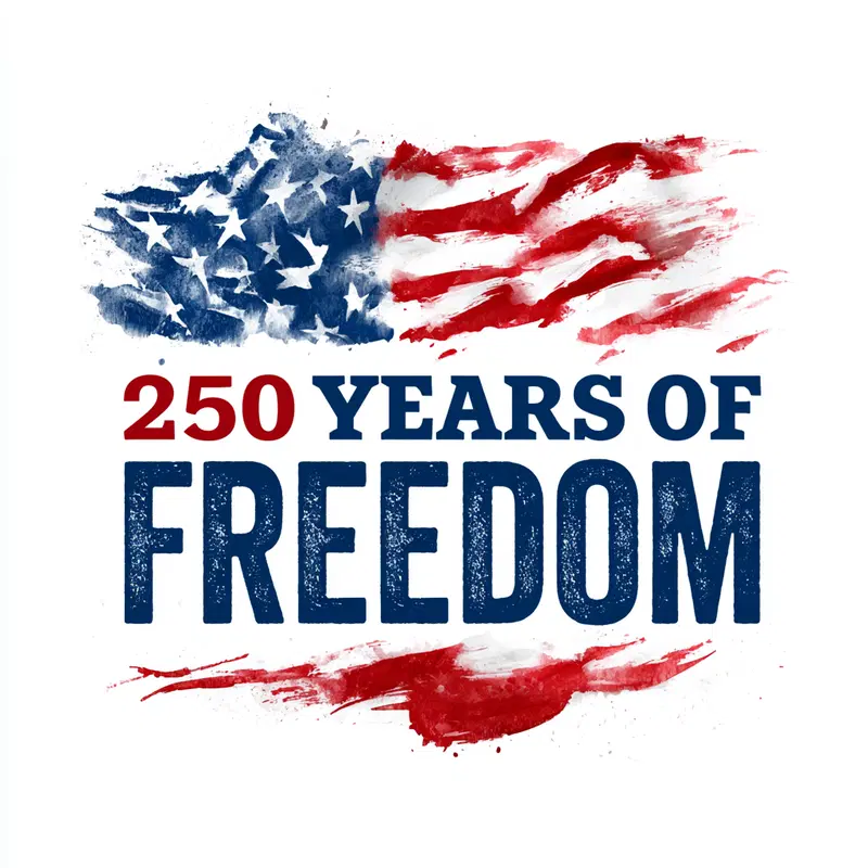 Creative graphic design celebrating 250 years of freedom with American flag