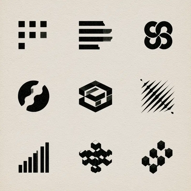 Black Geometric and Abstract Graphic Design Logo Concepts on Textured Background