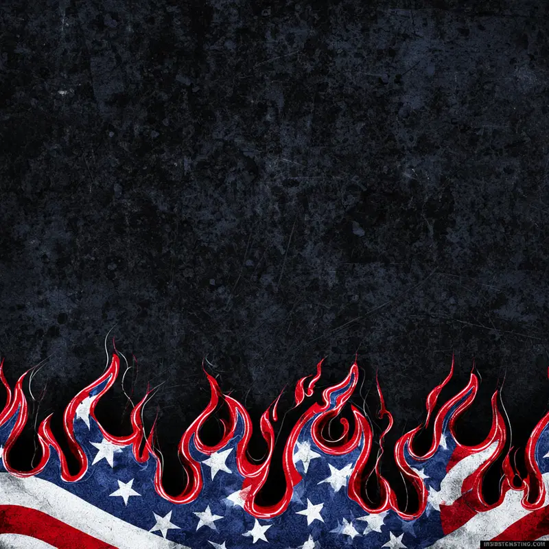 American Flag Design with Flames in Graffiti Street Art Style