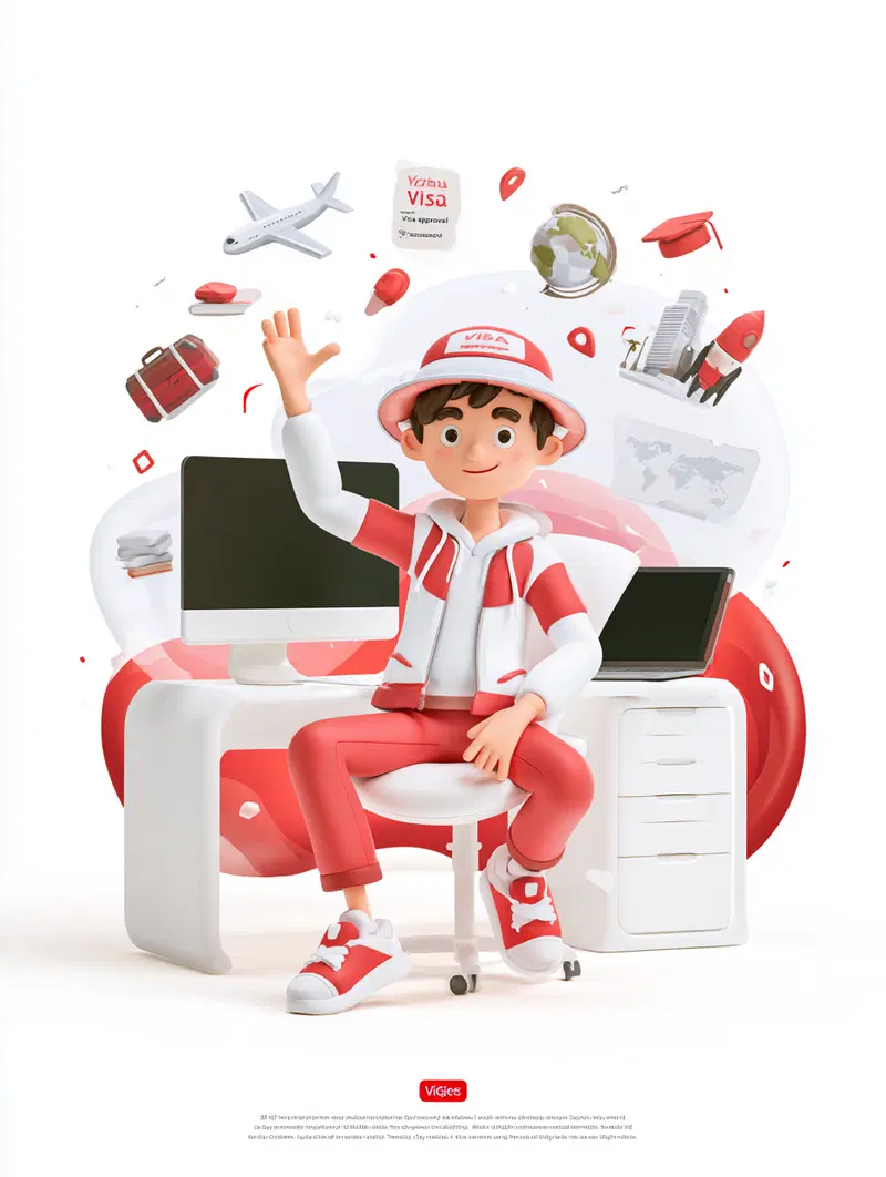 3D Character Design of a Young Person with Travel and Study Icons