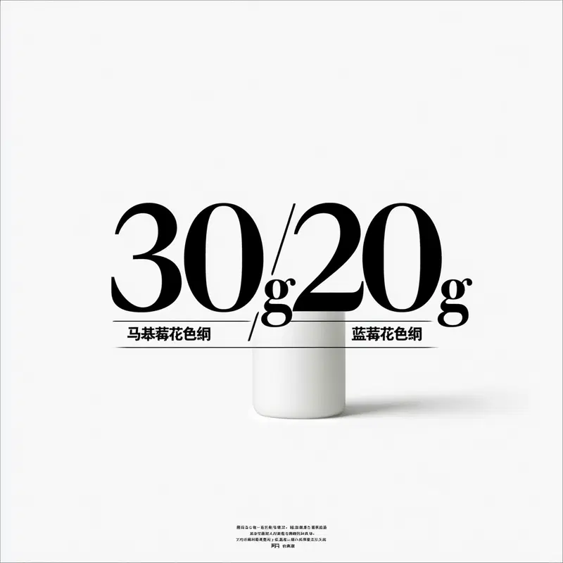 Minimalist graphic design showcasing typography with 30g and 20g weights