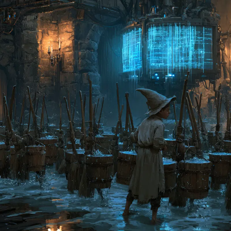 Concept Art of a Young Mage in a Mystical Workshop with Magical Equipment