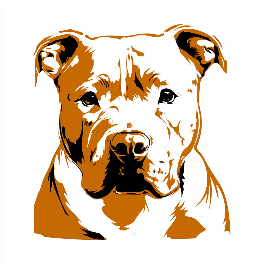 Digital artwork of a dog's head in a stylized design with brown, black, and white colors on a white background