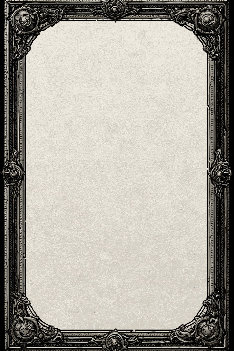 Black and white vintage decorative rectangular frame with intricate ornamental corner details and textured background inside the frame