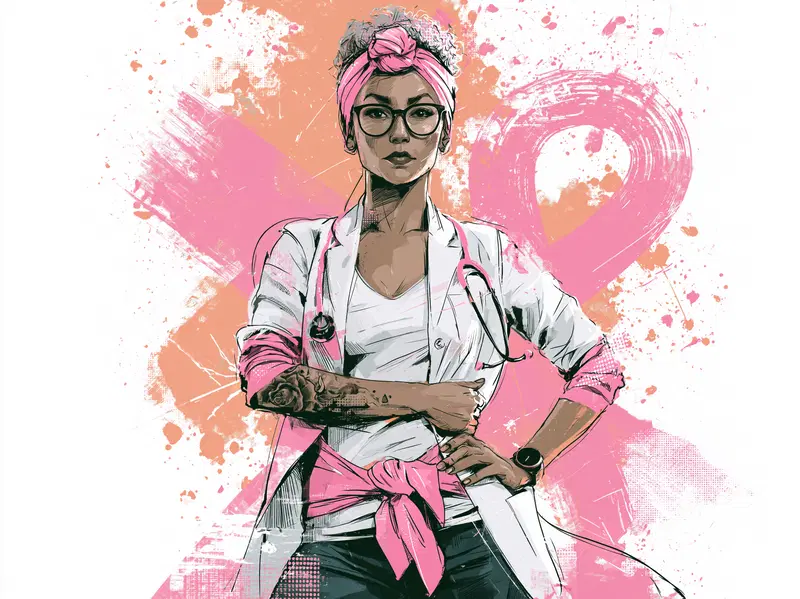 Confident female doctor in stylized colorful artistic portrait