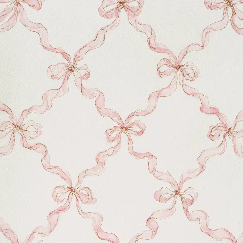 Delicate watercolor pattern of pink ribbons forming an elegant lattice design