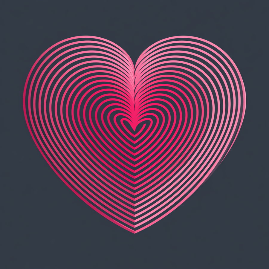 A pink heart shape formed by layered concentric lines on a dark gray background