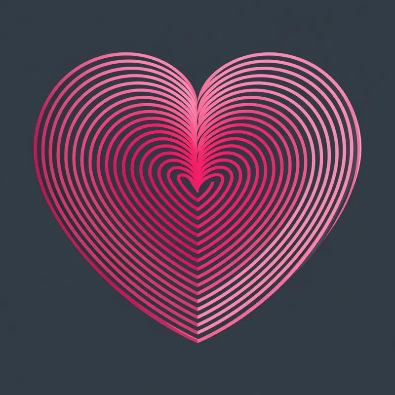 Pink abstract heart shape with concentric lines on dark background