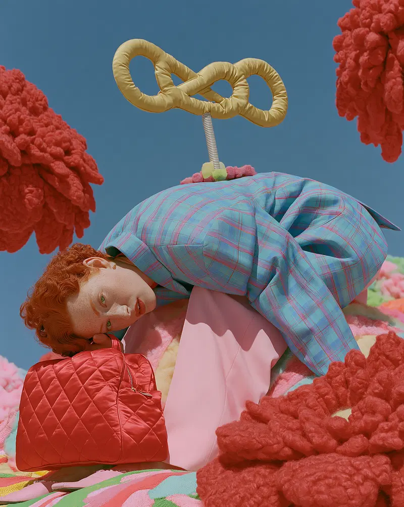 Surreal Artistic Portrait Featuring a Red-Haired Model with Vibrant Textural Elements
