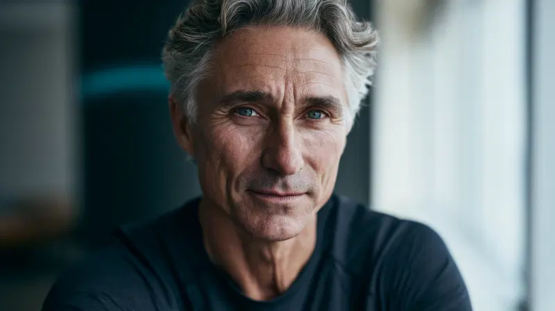 High resolution close-up portrait of mature man with contemplative expression
