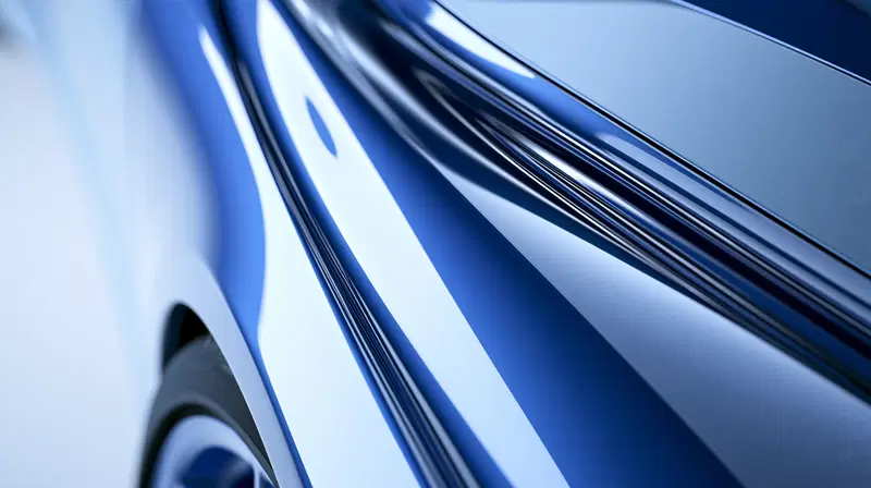 Close-up of abstract glossy blue and white shapes with flowing reflections