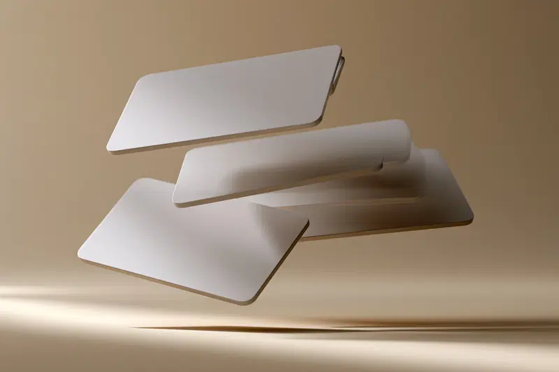 Minimalist digital illustration of abstract floating panels in beige tones