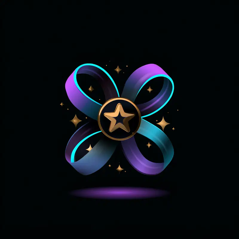 Digital illustration of a glowing stylized star emblem with looping ribbons