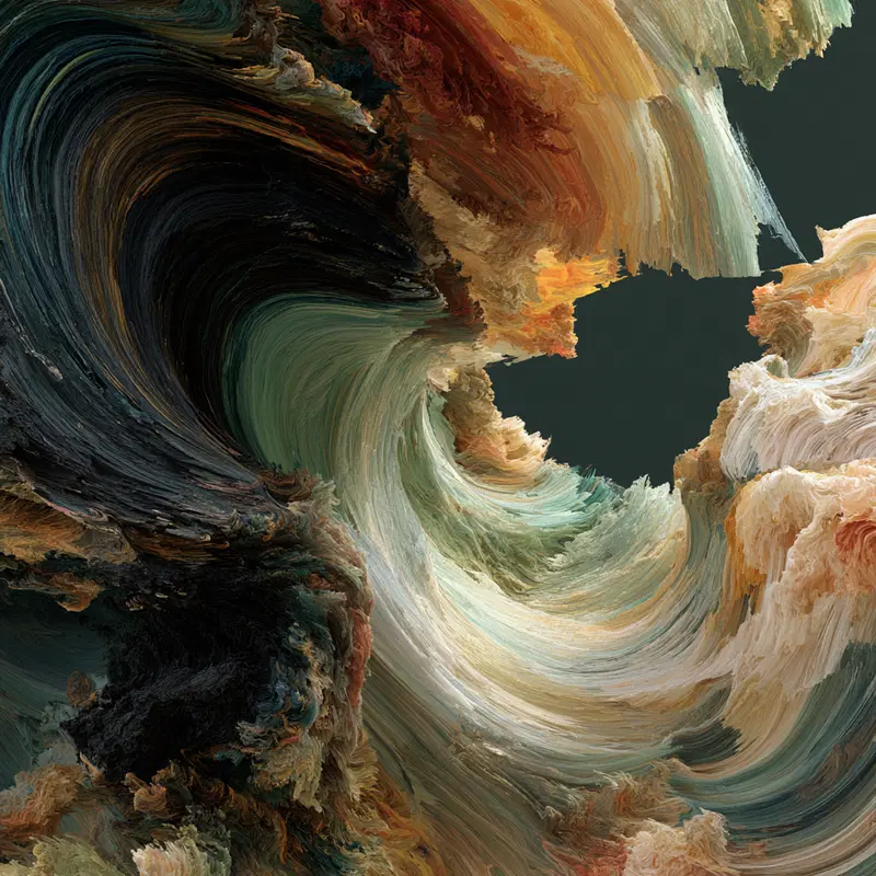 Swirling dynamic abstract painting with rich earth tone colors