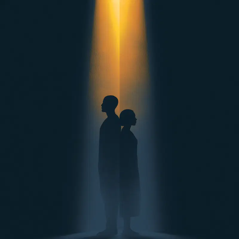 Contemporary Art Silhouettes Under Dramatic Spotlight Contrast