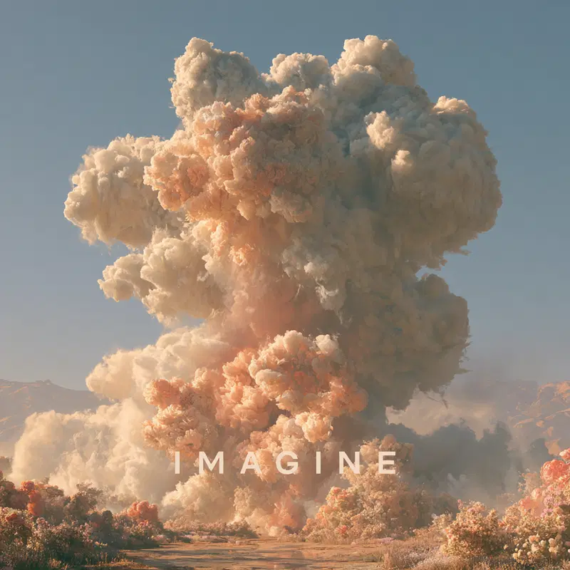 Digital painting of a giant blooming cloud formation over a floral landscape