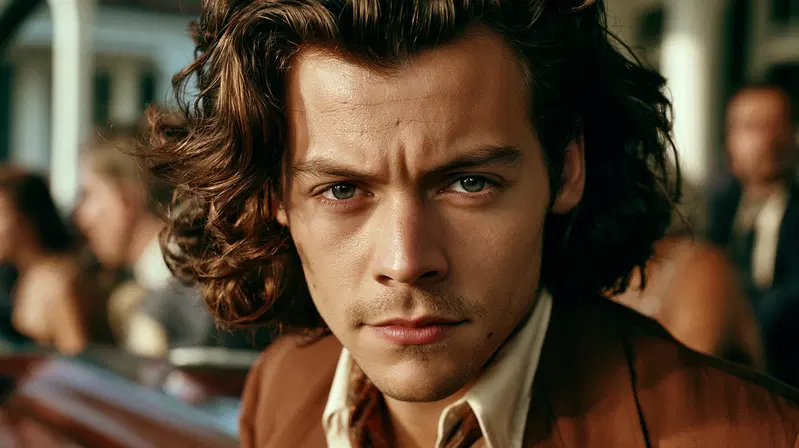 Close-up Artistic Portrait of a Man with Long Hair and Intense Expression