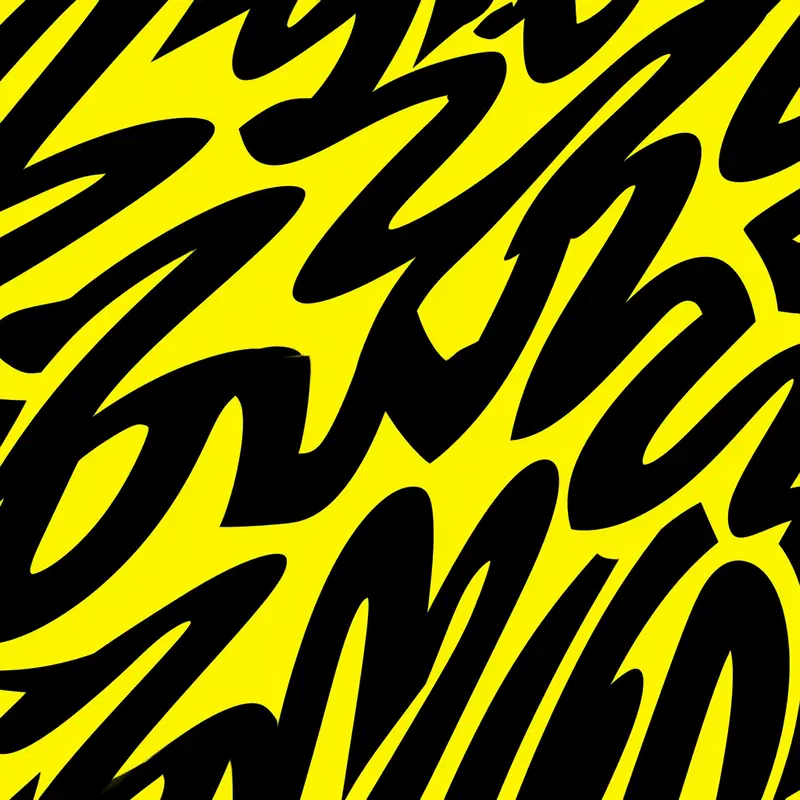 Bold Black Calligraphy Abstract Brush Strokes on Bright Yellow Background