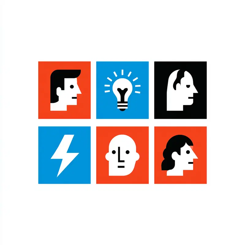 Minimalist vector icons of diverse human profiles and symbols