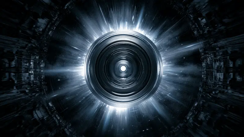 Futuristic digital art illustration showing a glowing mechanical tunnel