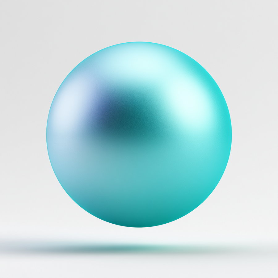 A single shiny turquoise sphere with a smooth gradient surface appears to float above a plain white background with a soft shadow beneath it.