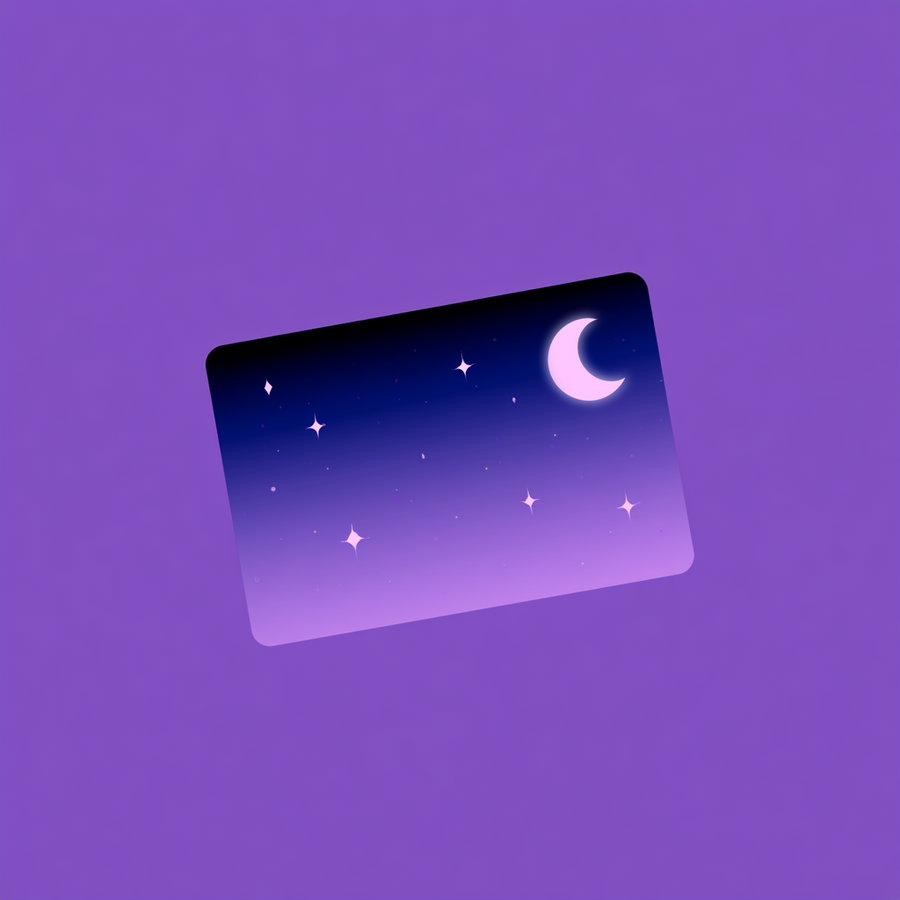 A digital artwork featuring a gradient night sky with a crescent moon and sparkling stars on a purple background