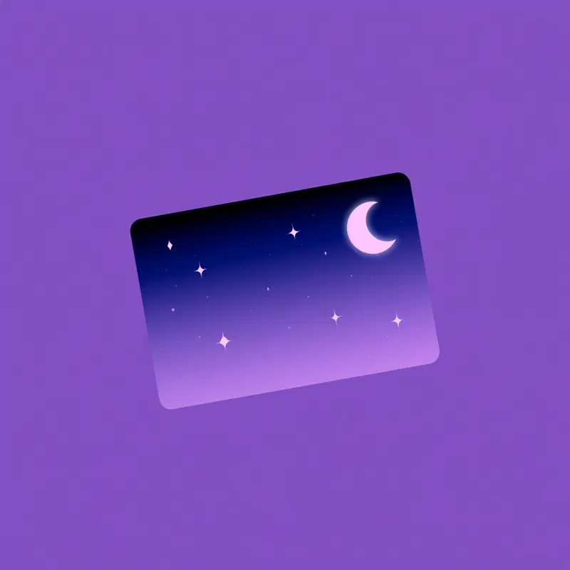 Minimalistic digital illustration of crescent moon and stars on purple background