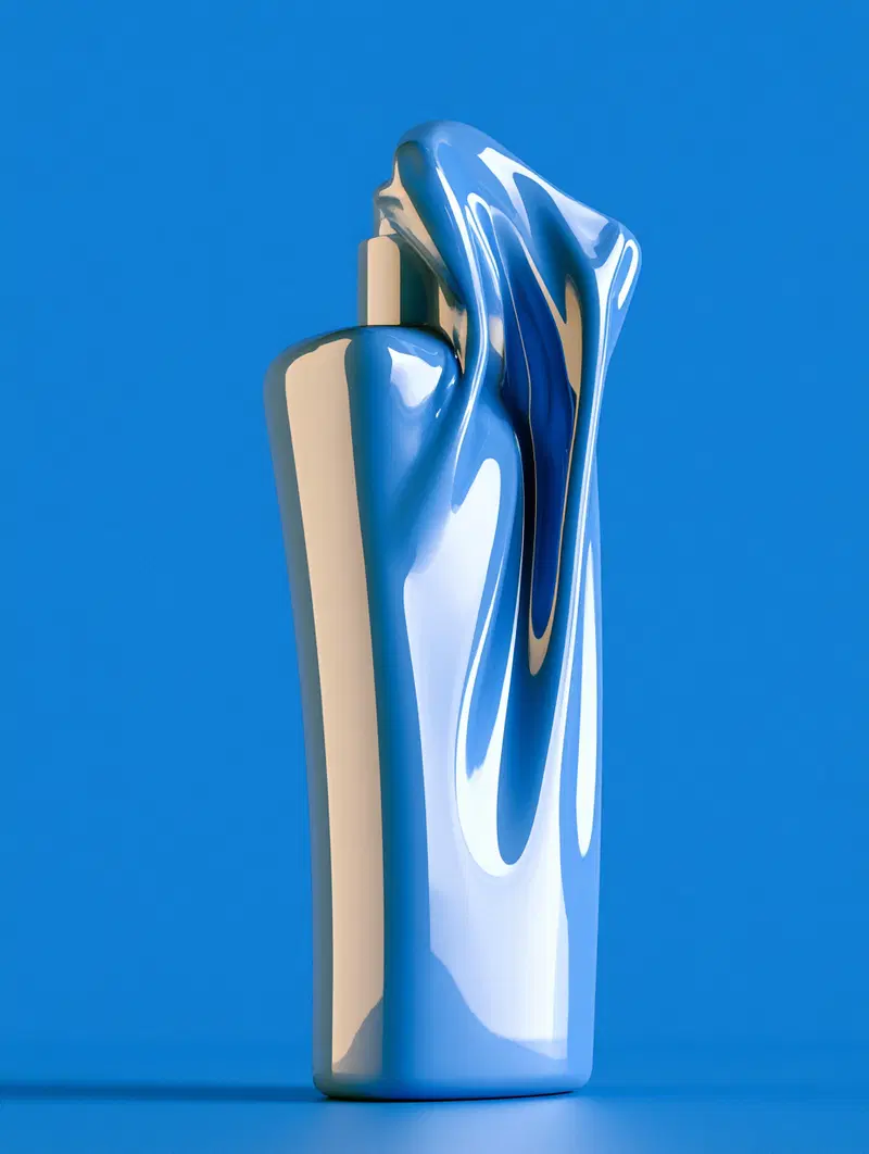 Contemporary shiny metallic abstract sculpture with smooth reflective surface