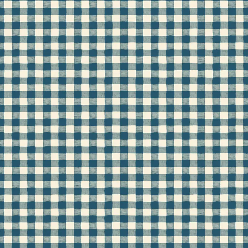 Patterned blue and cream fabric design with a checked motif