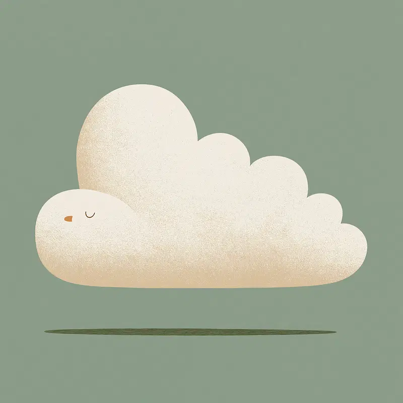 Minimalist digital illustration of a sleeping cloud with a serene face