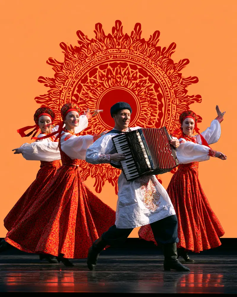 Traditional Folk Dance Performance with Accordion and Vibrant Costumes