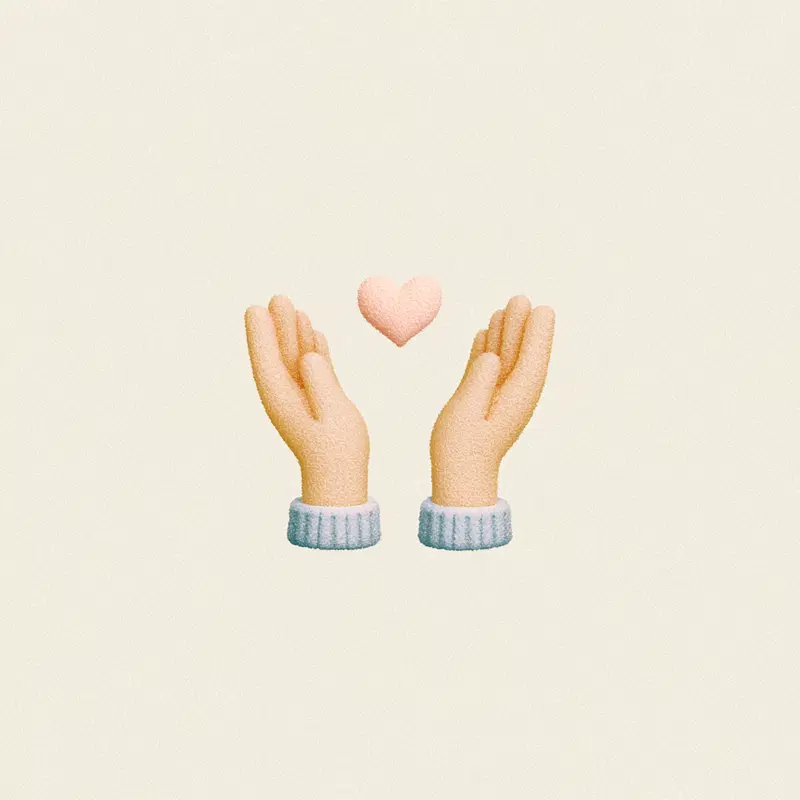 Minimalist digital art showing two hands holding a heart shape