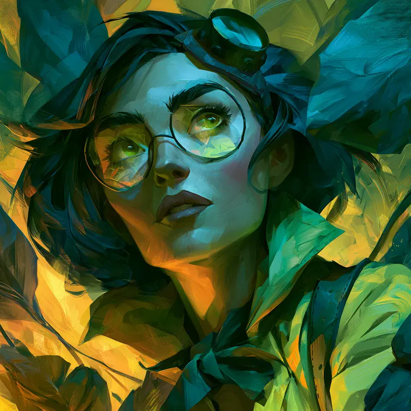 Digital artistic portrait of a woman with glasses and teal lighting