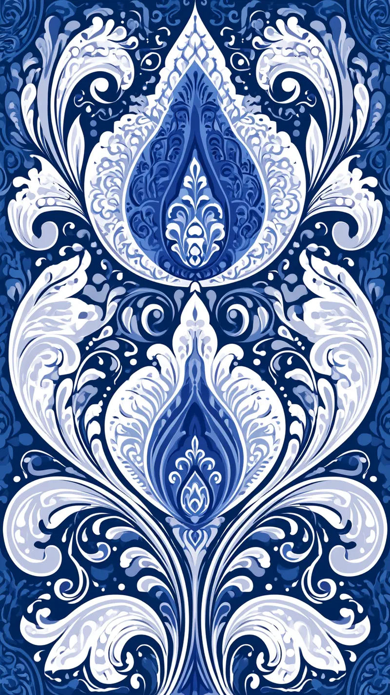 Elegant blue and white floral ornamental pattern design
