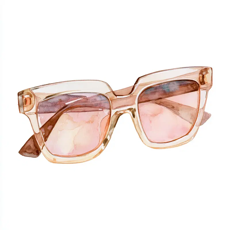 Watercolor painting of transparent fashion sunglasses with brown lenses