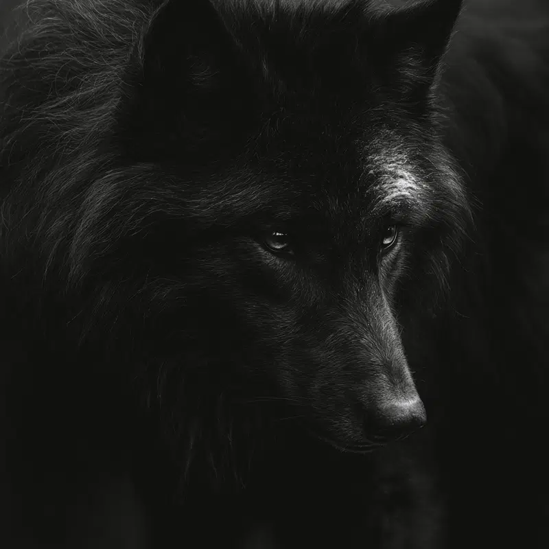 Detailed Fine Art Photography of a Majestic Black Wolf Portrait