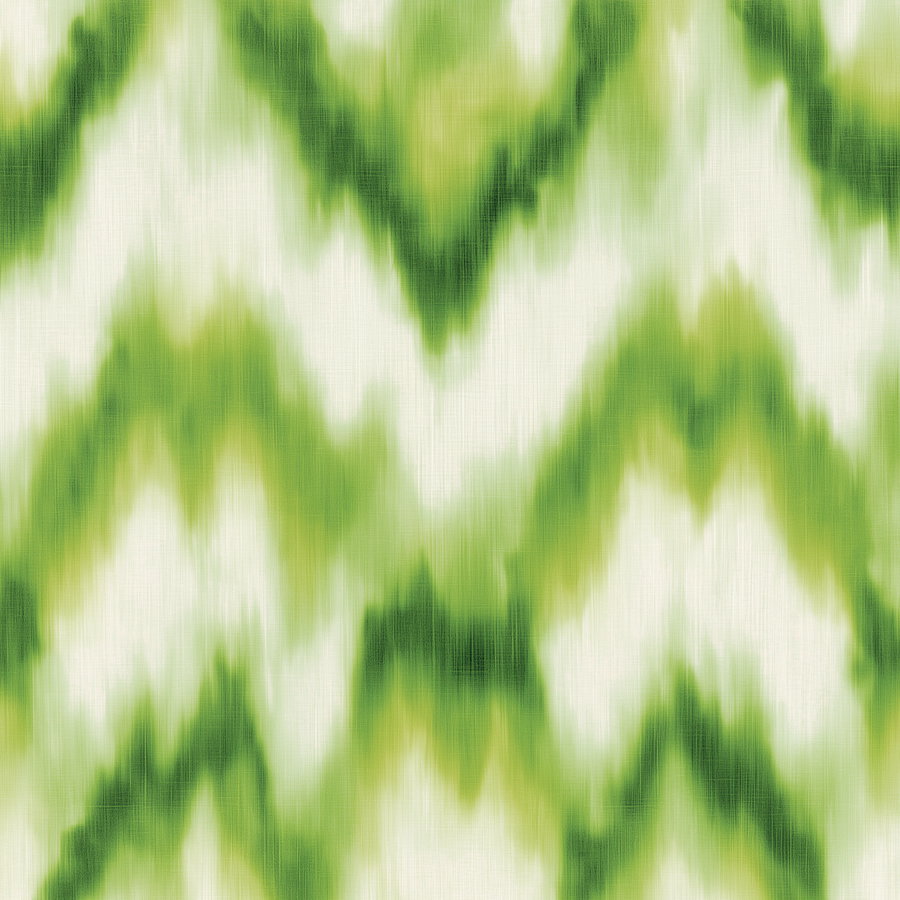 Textile pattern featuring blurred zigzag shapes in various shades of green and white