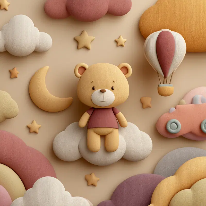 Soft and playful 3D teddy bear and clouds wall decor for kids room