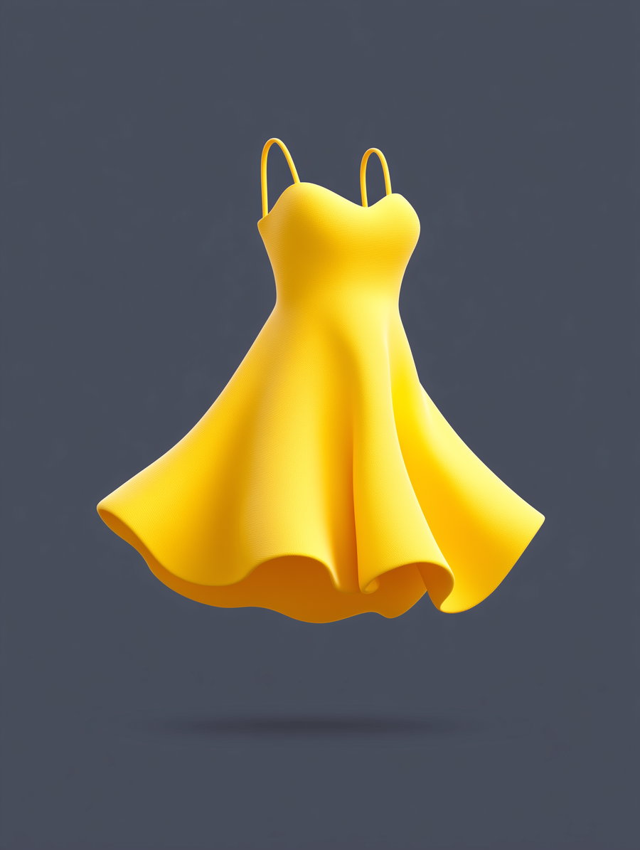 Yellow sleeveless dress with fitted bodice and flared skirt floating against a dark gray background