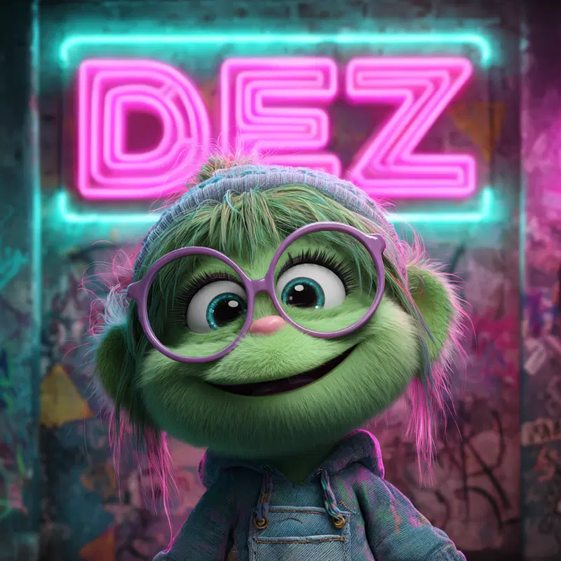 Colorful modern digital character art with neon lighting and playful vibe