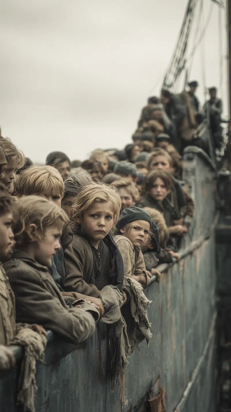 Vintage Art Print of Children on a Ship Deck in Historical Attire