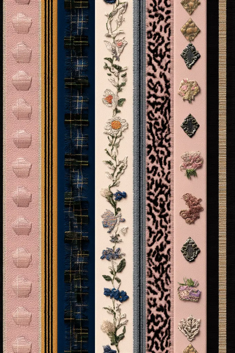 Boho Style Embroidered and Patterned Textile Art with Floral and Geometric Motifs