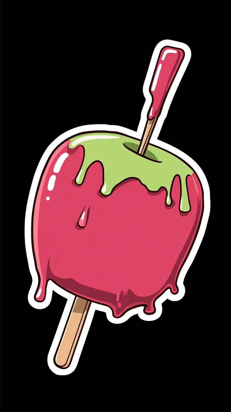 Bold and colorful illustration of a candy apple with dripping glaze