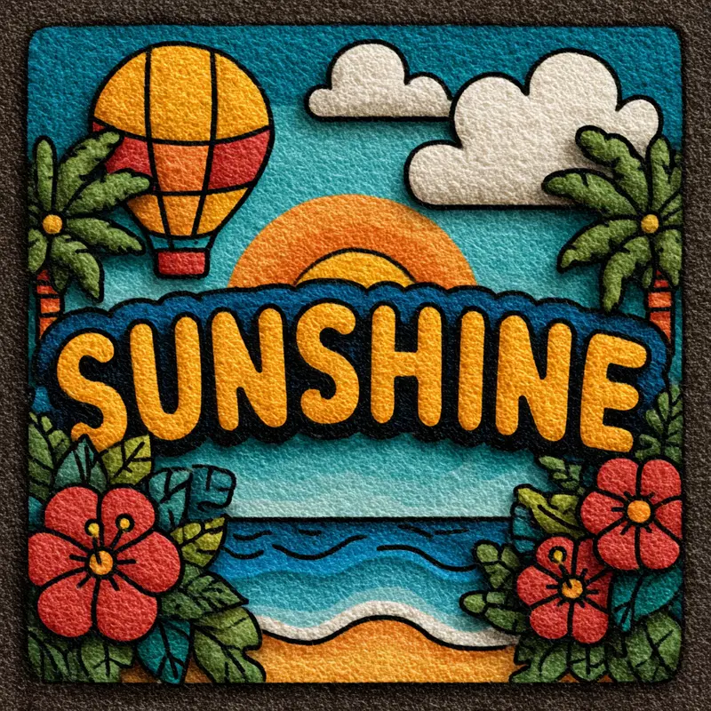 Bright colorful sunshine wall art with hot air balloon and tropical flowers