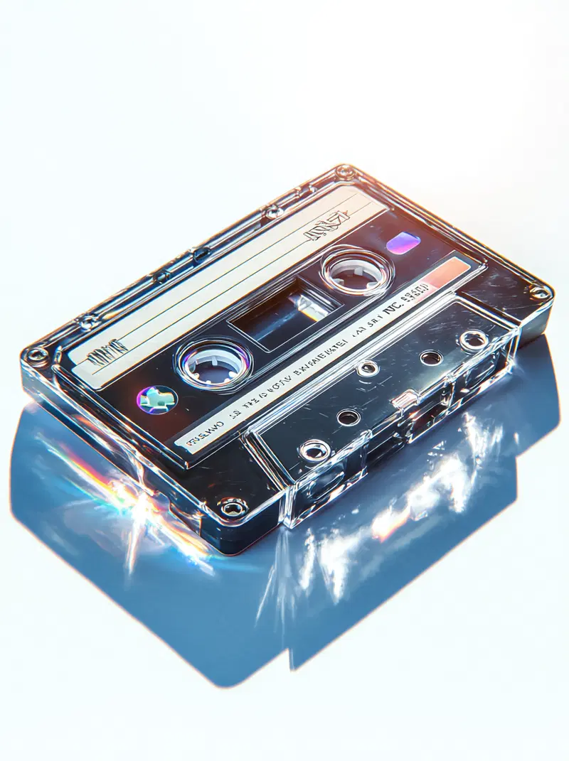 Vintage Transparent Cassette Tape Captured with Reflections and Shadows