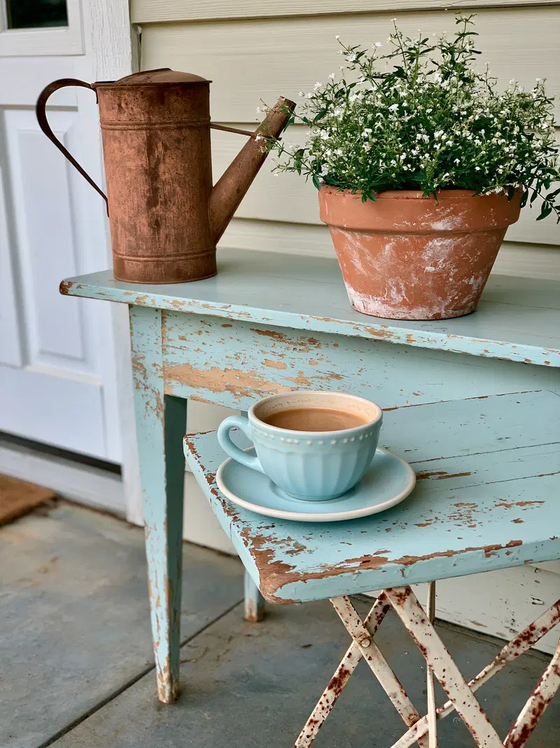 Charming Outdoor Coffee Setup with Vintage Accents