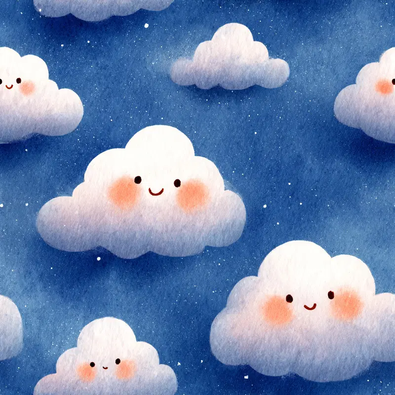 Cute Smiling Clouds Watercolor Printable Wall Art for Kids