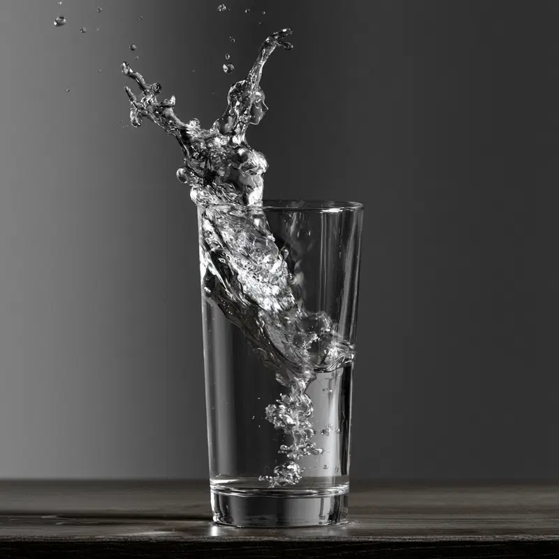Black and white high-speed photography of water splashing out of glass