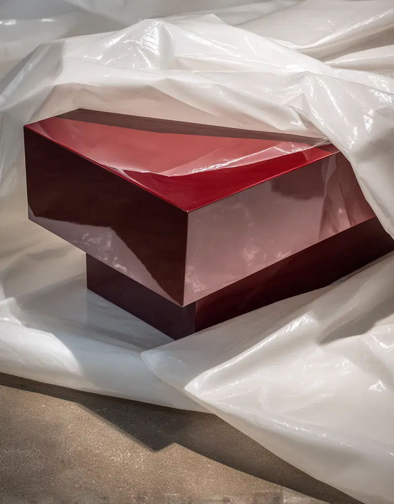 Sleek geometric modern wall art with glossy red and white textures
