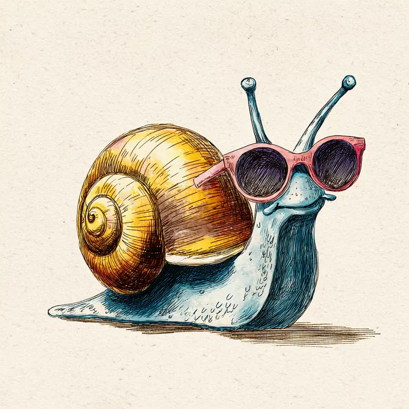 Illustrated snail wearing pink sunglasses with detailed shading